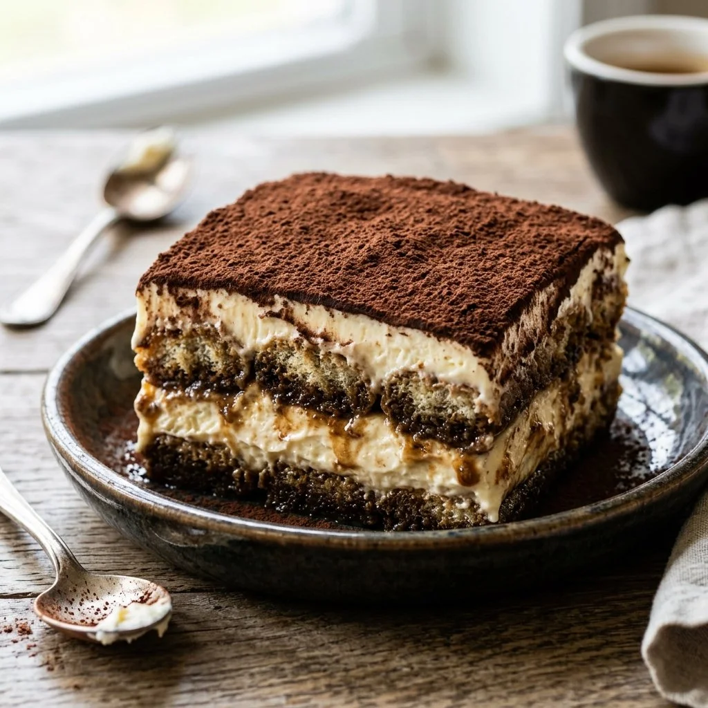 Delicious homemade tiramisu dessert with layers of coffee and mascarpone cream