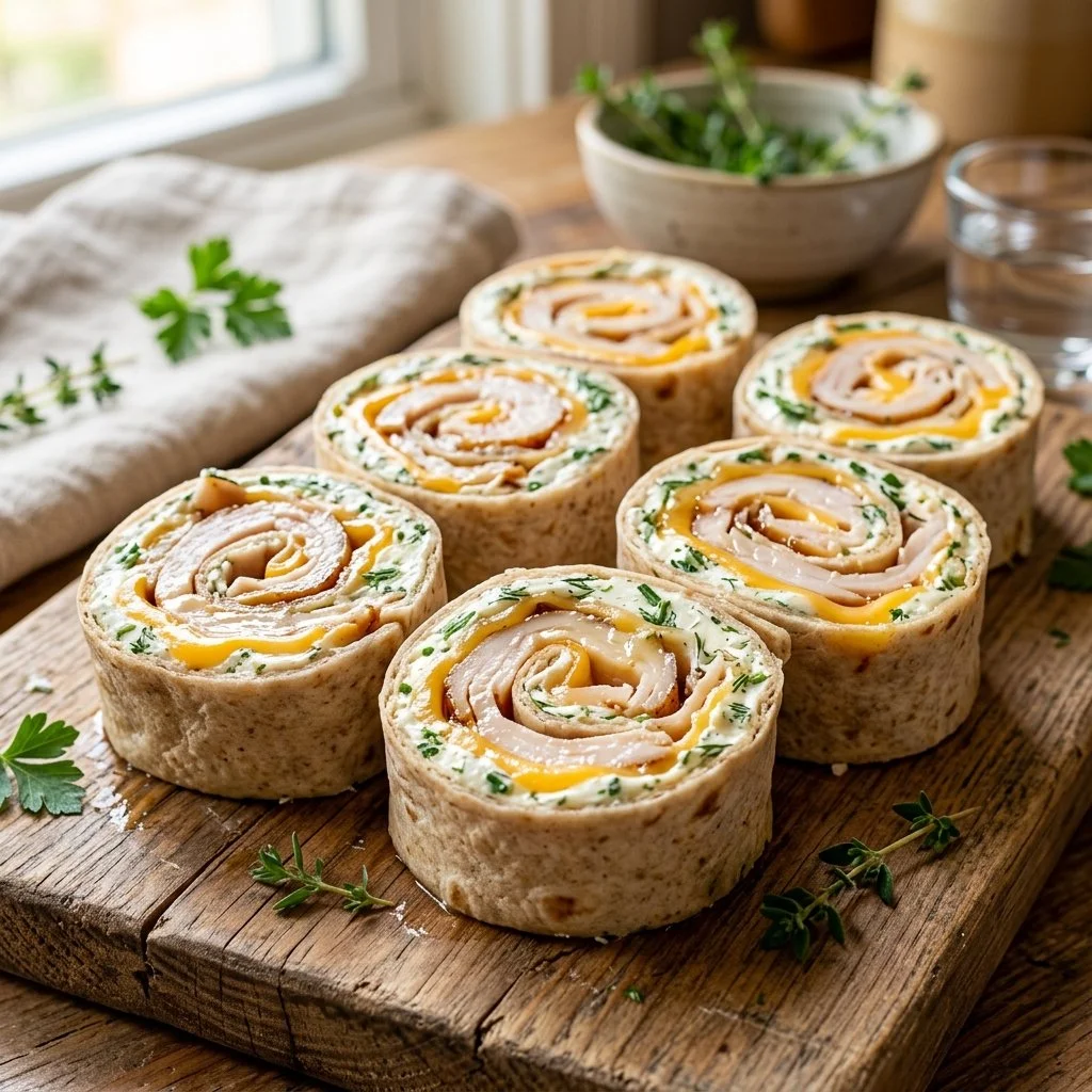 Turkey and Cheese Pinwheels recipe with fresh ingredients