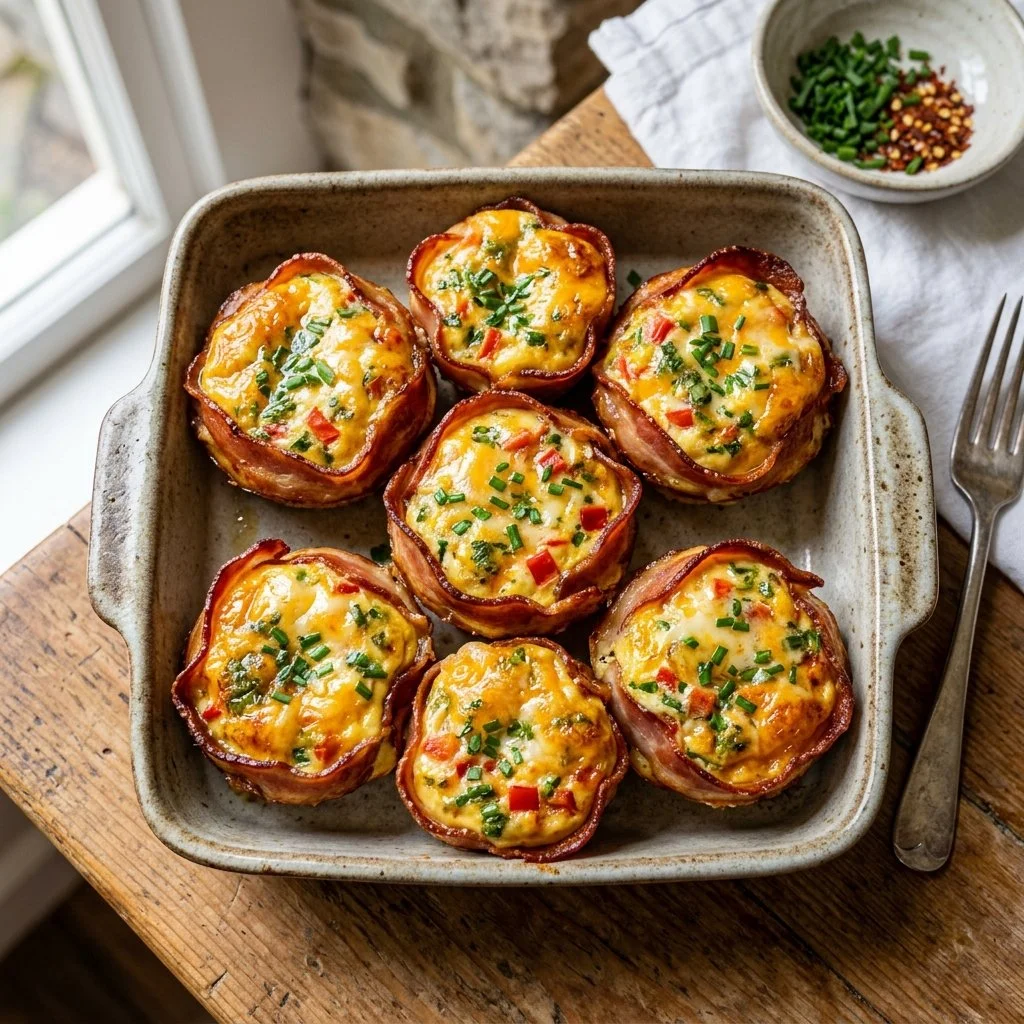 Turkey Bacon Egg Bites served on a plate, healthy breakfast option