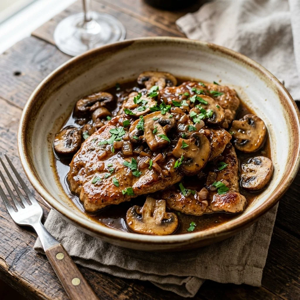 Delicious Veal Marsala dish served with rich mushroom sauce